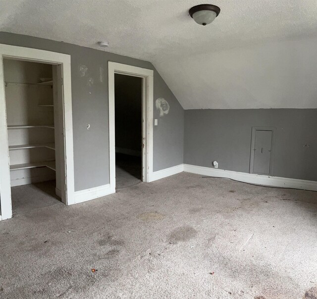 1106 Marsac St, Bay City, MI 48708 - bonus room with a textured ceiling, carpet, vaulted ceiling, and baseboards