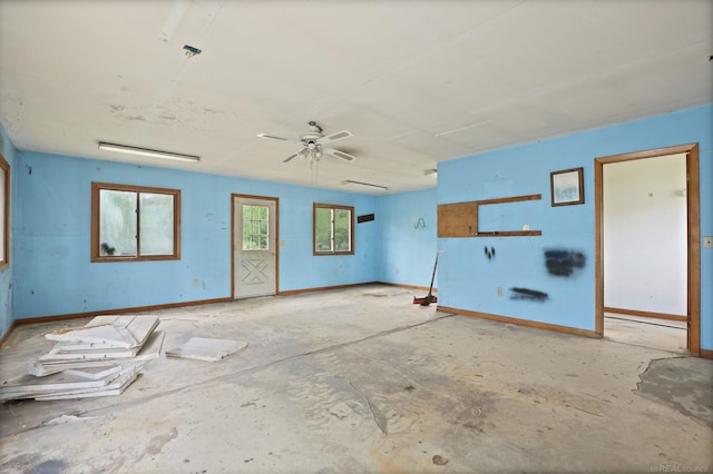 3909 Higgins Rd, Vassar, MI 48768 - unfurnished living room featuring a ceiling fan and baseboards