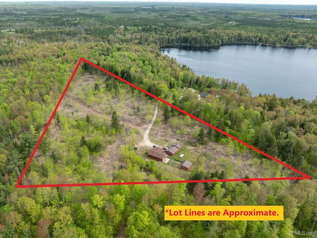 16477 Cc.25 Ln, Wetmore, MI 49895 - aerial view of property's location with a heavily wooded area, a large body of water, and property boundaries highlighted