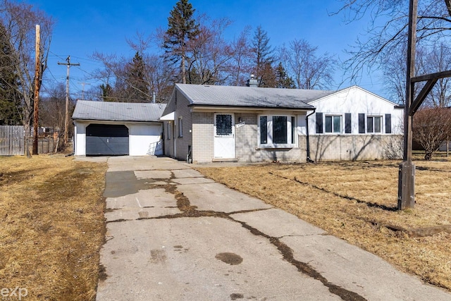 3168 Herbell Dr, Waterford, MI 48328 - ranch-style house featuring brick siding, a detached garage, and a chimney