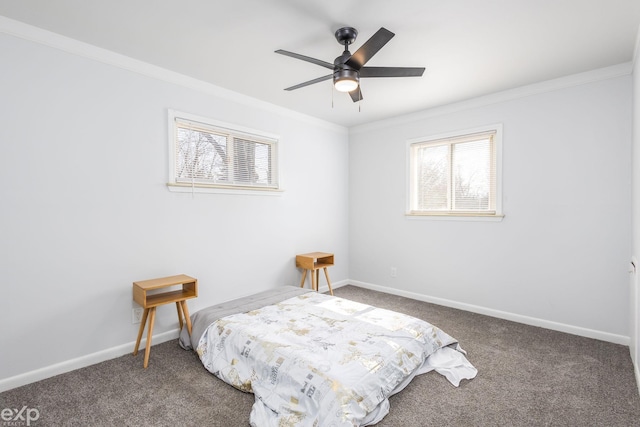 3168 Herbell Dr, Waterford, MI 48328 - carpeted bedroom featuring ornamental molding, baseboards, and ceiling fan