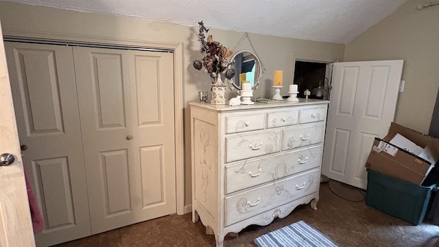 7741 White Birch St, Farwell, MI 48622 - bedroom featuring a textured ceiling, a closet, and vaulted ceiling