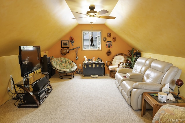 120 E Prospect St, Marquette, MI 49855 - carpeted living room with ceiling fan and vaulted ceiling