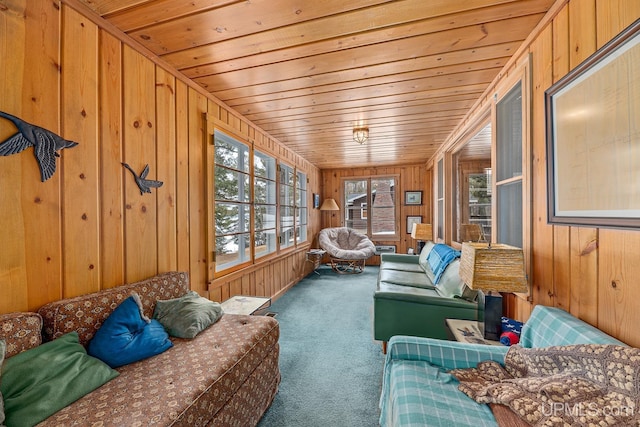 3172 Harry Patterson Dr, Phelps, WI 54554 - sunroom featuring carpet floors, wood ceiling, and wood walls