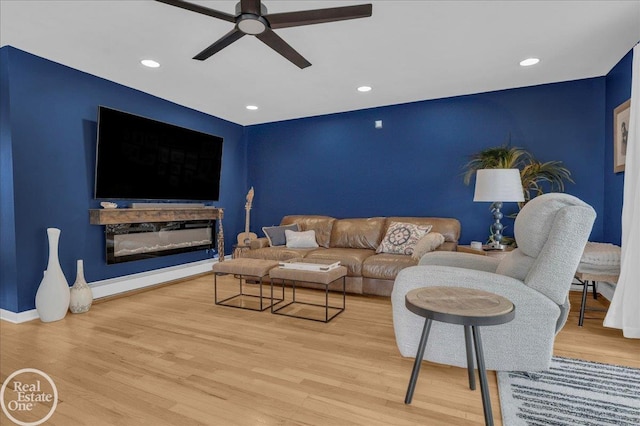 28800 Old N River Rd, Harrison Twp, MI 48045 - living room with a ceiling fan, wood finished floors, recessed lighting, and baseboards