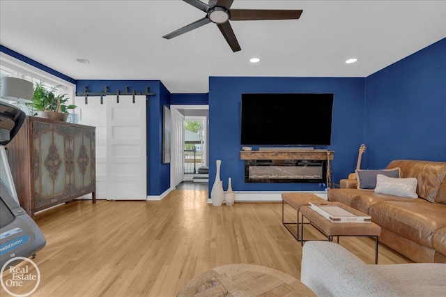 28800 Old N River Rd, Harrison Twp, MI 48045 - living room with ceiling fan, baseboards, wood finished floors, and recessed lighting