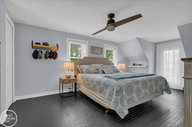 28800 Old N River Rd, Harrison Twp, MI 48045 - bedroom featuring hardwood / wood-style flooring, ceiling fan, baseboards, and vaulted ceiling