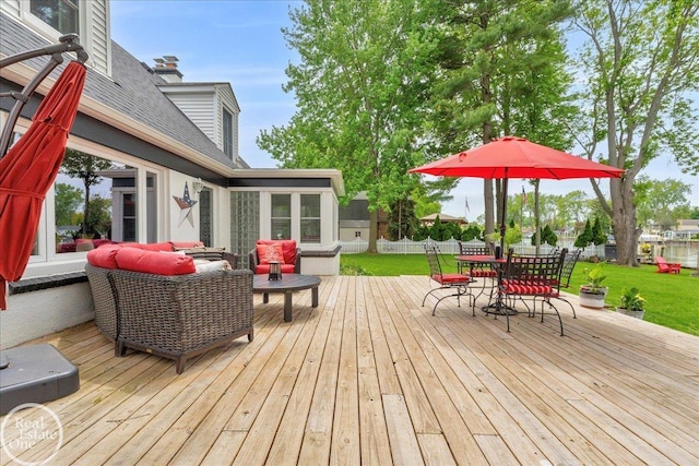 28800 Old N River Rd, Harrison Twp, MI 48045 - wooden terrace featuring outdoor dining space and an outdoor living space