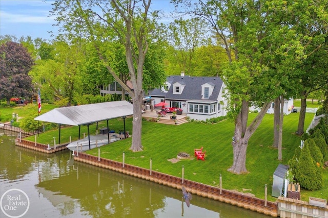28800 Old N River Rd, Harrison Twp, MI 48045 - back of property featuring a deck with water view and a yard
