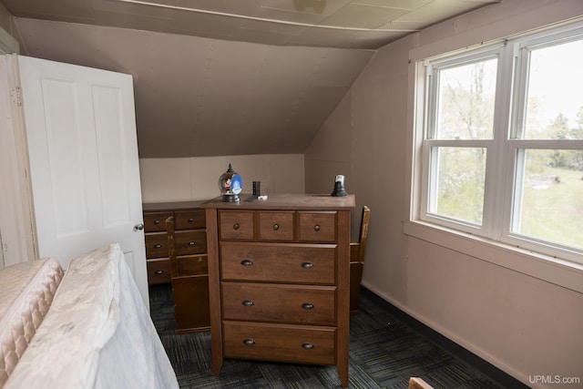 3110 County Road Fd Rd, Champion, MI 49814 - bedroom featuring lofted ceiling and dark colored carpet