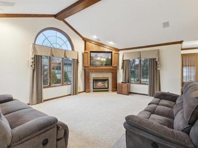 5631 W Spring Knoll Dr, Bay City, MI 48706 - carpeted living area featuring a glass covered fireplace