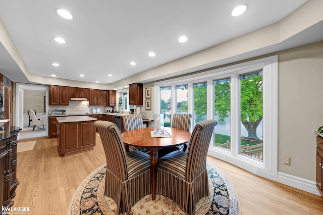46713 Houghton Dr, Shelby Twp, MI 48315 - dining area featuring light wood-style flooring, recessed lighting, and baseboards