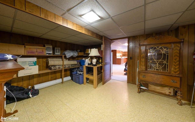 46713 Houghton Dr, Shelby Twp, MI 48315 - finished below grade area with wooden walls, a paneled ceiling, and tile patterned floors