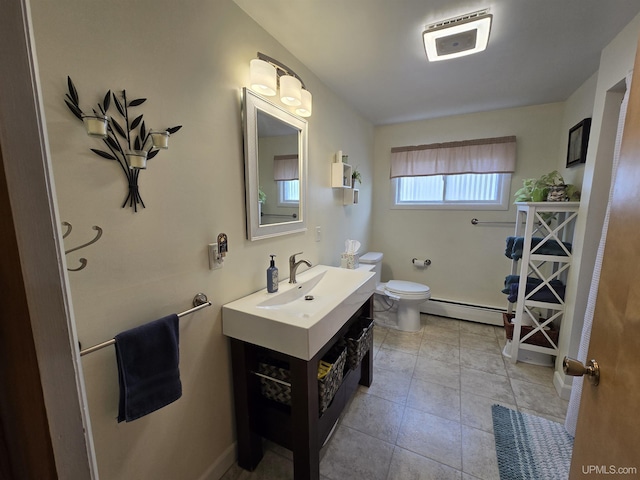 817 W Water St, Hancock, MI 49930 - bathroom with a baseboard heating unit, toilet, and vanity