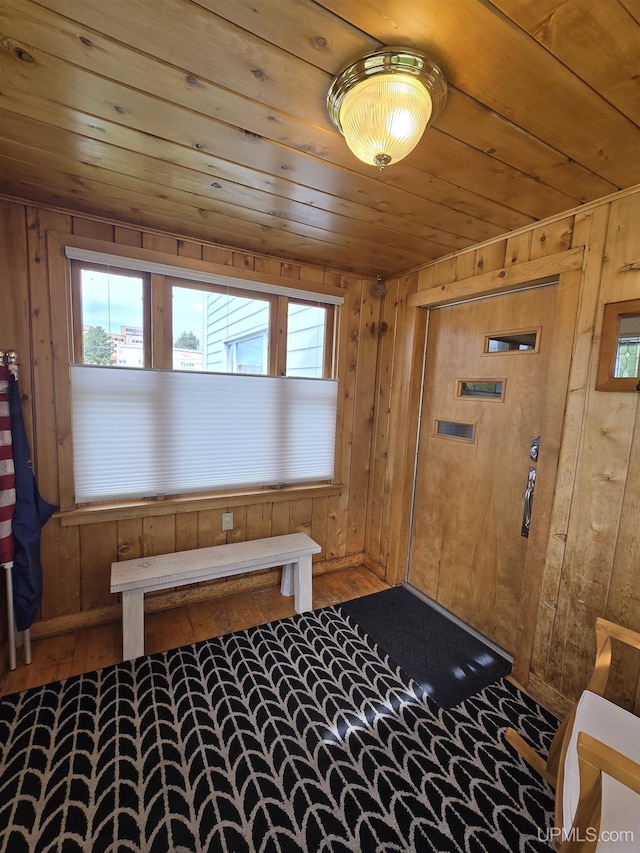 817 W Water St, Hancock, MI 49930 - foyer entrance featuring wood walls and wooden ceiling