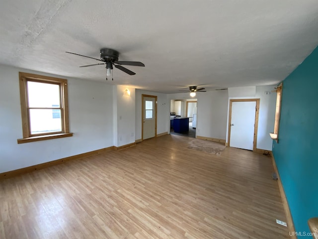 331 W Bluff St, Marquette, MI 49855 - unfurnished living room featuring a ceiling fan, baseboards, and light wood finished floors