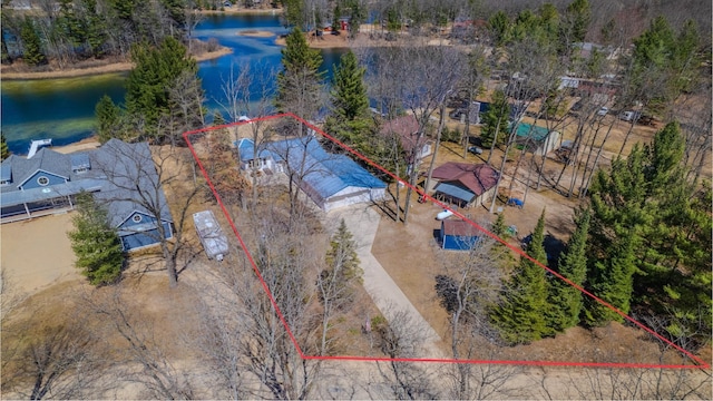 5001 Ruby Dr, Gladwin, MI 48624 - aerial overview of property's location featuring property boundaries highlighted and a nearby body of water
