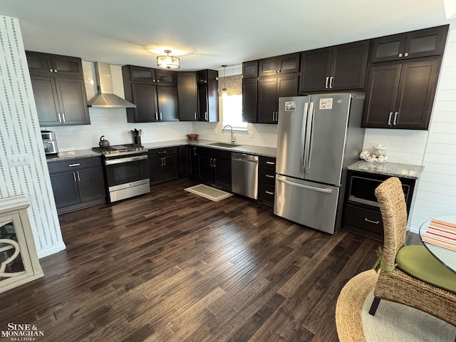 1741 Saint Clair River Dr, Algonac, MI 48001 - kitchen with wall chimney exhaust hood, appliances with stainless steel finishes, a sink, and decorative backsplash
