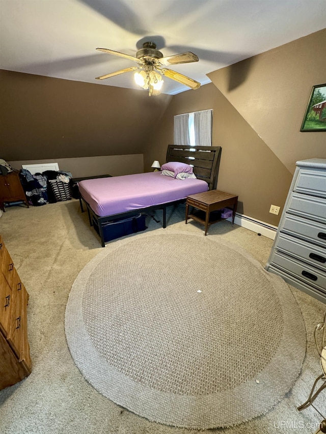 584 Elliott Ave, Ishpeming, MI 49849 - bedroom with carpet floors, lofted ceiling, and a ceiling fan