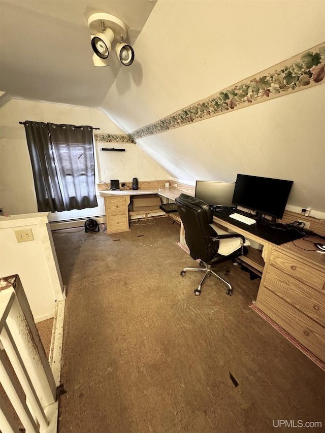 584 Elliott Ave, Ishpeming, MI 49849 - home office with vaulted ceiling and carpet flooring
