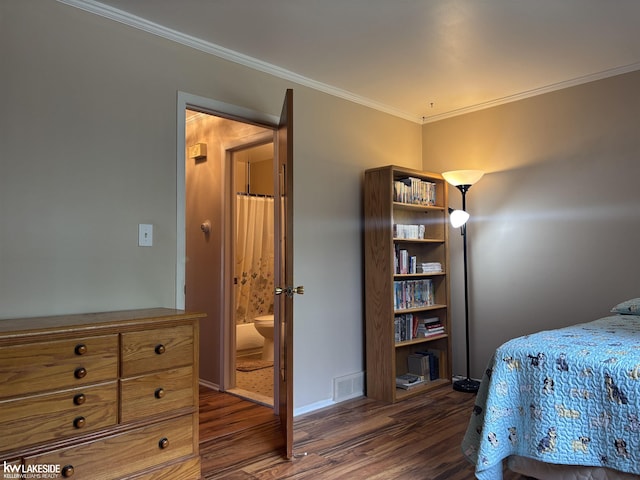 8401 18 Mile Rd Unit 154, Sterling Heights, MI 48313 - bedroom with dark wood-type flooring, ornamental molding, and baseboards
