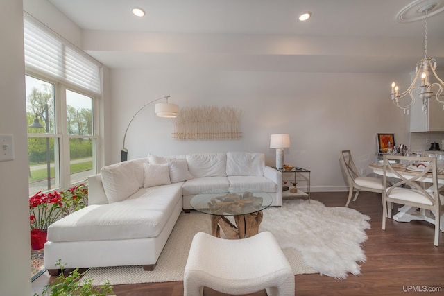 776 S Lakeshore Blvd, Marquette, MI 49855 - living area featuring a chandelier, wood finished floors, recessed lighting, and baseboards