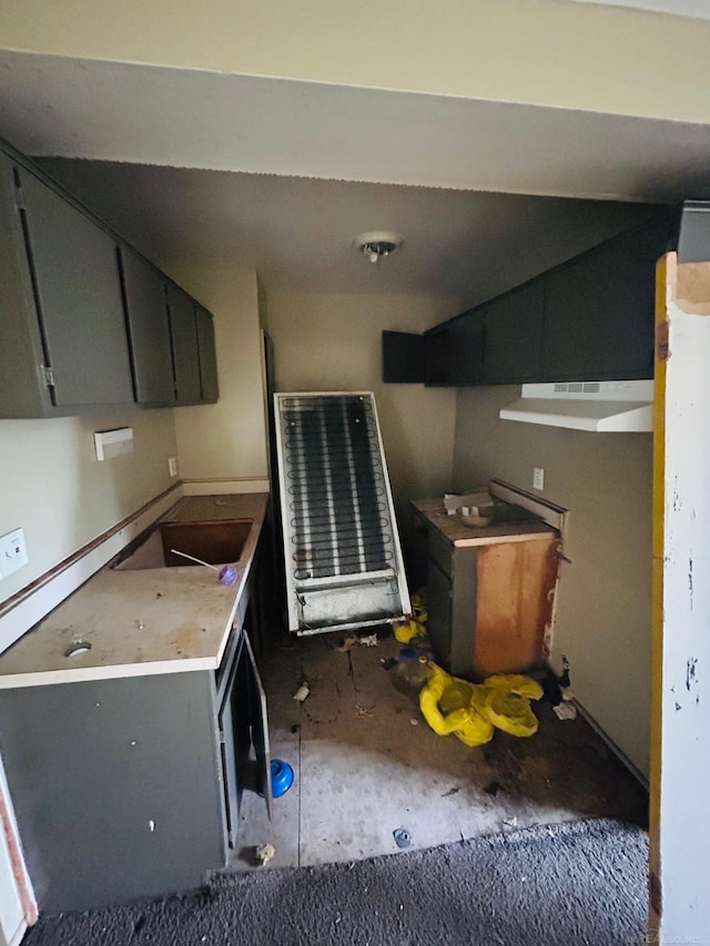 16600-16620 Greenfield Rd, Detroit, MI 48235 - kitchen with gray cabinetry, ventilation hood, and stovetop