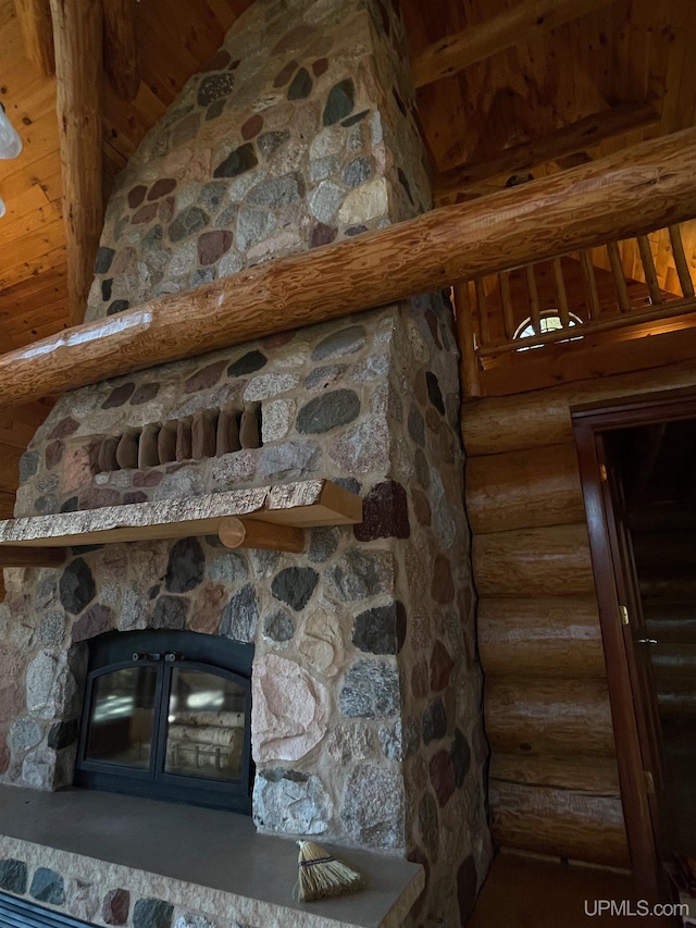 6856 Five Mile Point Rd, Allouez, MI 49805 - detailed view of rustic walls and a fireplace