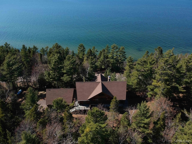 6856 Five Mile Point Rd, Allouez, MI 49805 - aerial view of property's location with a nearby body of water and a forest