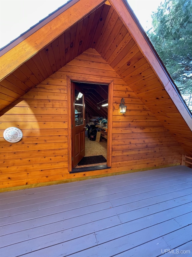 6856 Five Mile Point Rd, Allouez, MI 49805 - wooden terrace with an outbuilding