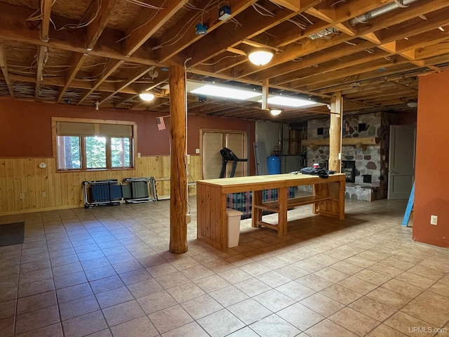 6856 Five Mile Point Rd, Allouez, MI 49805 - basement with wainscoting and wood walls