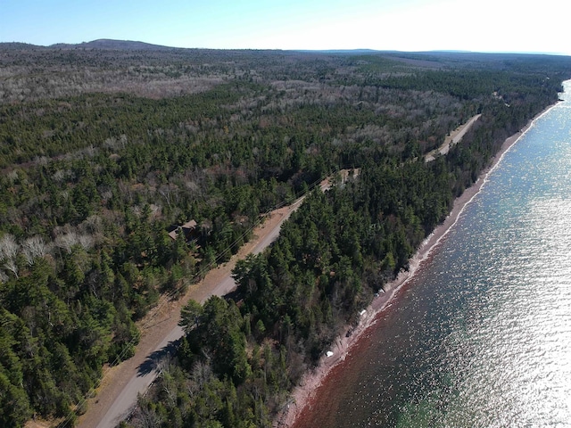 6856 Five Mile Point Rd, Allouez, MI 49805 - aerial overview of property's location with a forest and a nearby body of water
