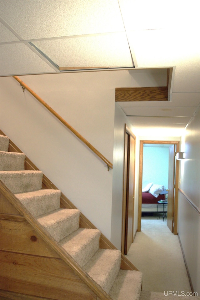 1001 Spruce St, Houghton, MI 49931 - staircase with carpet flooring
