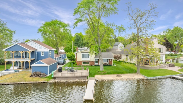 8878 Arlington Rd, White Lake, MI 48386 - dock area with a yard, a residential view, and a patio area