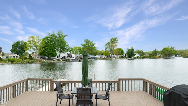 8878 Arlington Rd, White Lake, MI 48386 - wooden terrace featuring a water view, grilling area, and a residential view