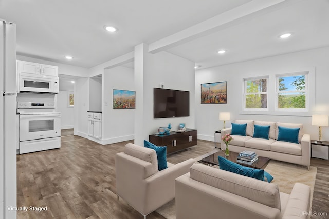 49058 Douglas St, Hancock, MI 49930 - living room featuring wood finished floors, recessed lighting, and baseboards