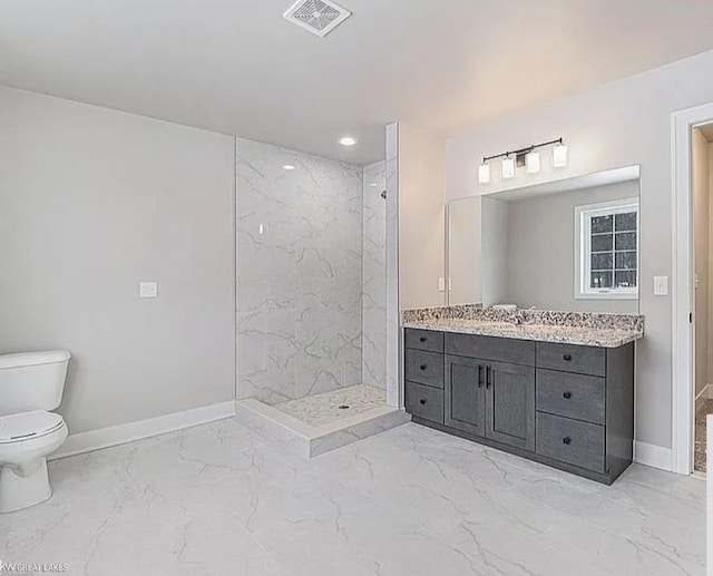 29126 Brooke Meadows Ct, Chesterfield, MI 48047 - bathroom with marble finish flooring, toilet, a marble finish shower, and vanity