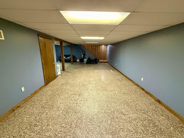 2222 Compton St, Saginaw, MI 48602 - finished basement featuring a drop ceiling, baseboards, and carpet flooring