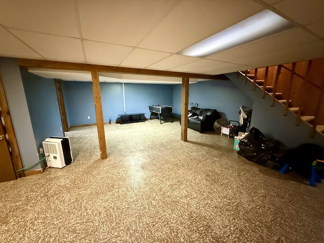 2222 Compton St, Saginaw, MI 48602 - finished basement featuring a paneled ceiling, carpet floors, and stairway