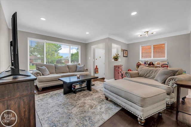 24080 Scotia Rd, Oak Park, MI 48237 - living room with wood finished floors, recessed lighting, and baseboards