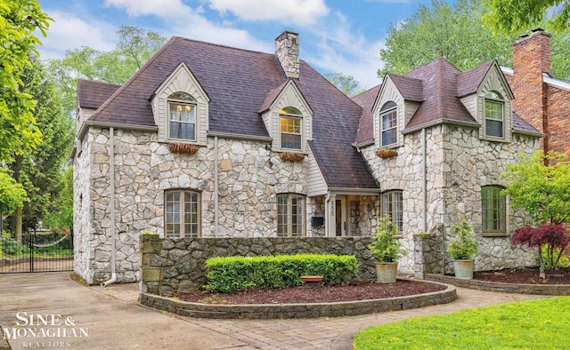 255 Lewiston Rd, Grosse Pointe Farms, MI 48236 - view of front of property with stone siding and a chimney