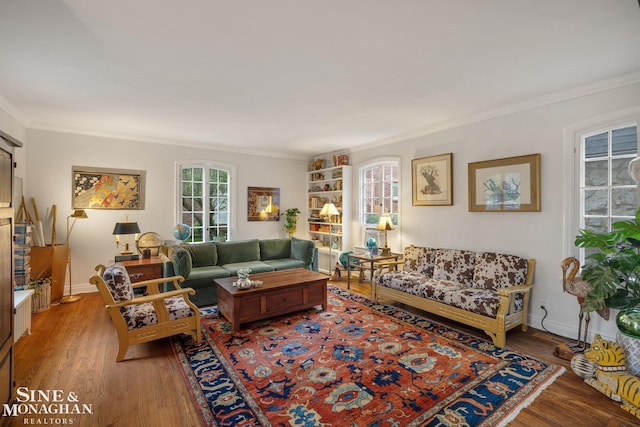 255 Lewiston Rd, Grosse Pointe Farms, MI 48236 - living room featuring ornamental molding, light wood-style flooring, and baseboards