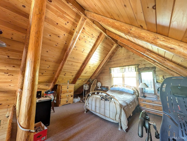 4537 Ii Rd, Garden, MI 49835 - carpeted bedroom featuring wood ceiling and wooden walls