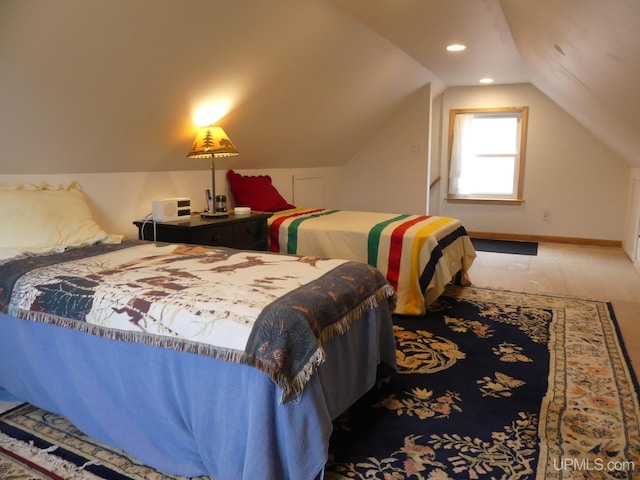 22019 E Everett Ave, Grand Marais, MI 49839 - bedroom featuring vaulted ceiling, baseboards, and recessed lighting