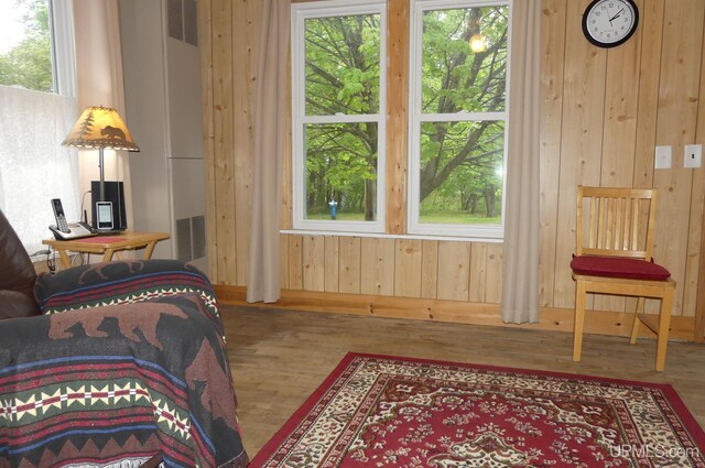 22019 E Everett Ave, Grand Marais, MI 49839 - living area featuring wooden walls and wood finished floors