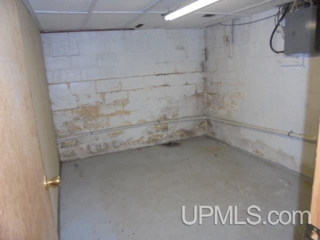 605 W 5th St, Rockland, MI 49960 - unfinished below grade area with electric panel and concrete block wall