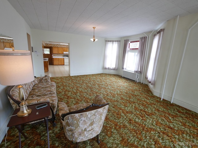 708 Calumet St, Lake Linden, MI 49945 - living area with radiator heating unit and carpet flooring