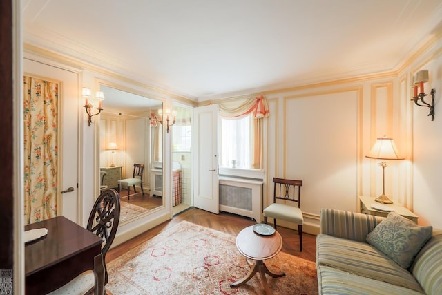 257 Ridge Rd, Grosse Pointe Farms, MI 48236 - living area featuring ornamental molding and radiator heating unit