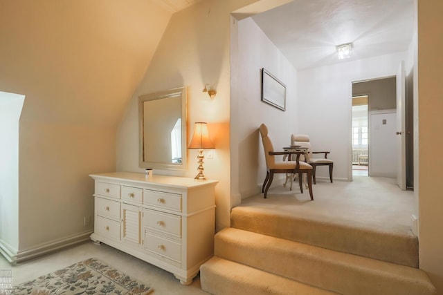 257 Ridge Rd, Grosse Pointe Farms, MI 48236 - sitting room featuring light carpet, vaulted ceiling, and baseboards