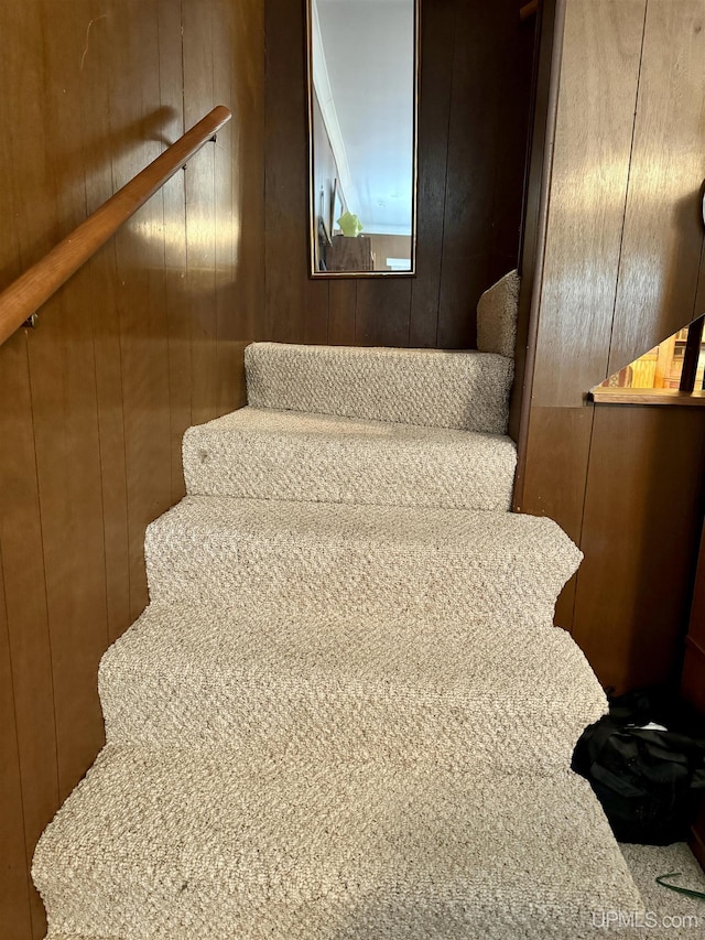 7848 Cole St, Rapid River, MI 49878 - staircase featuring wooden walls